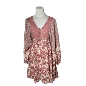 Embroidered Boho Babydoll Dress Floral Pink Cream Sincerely Jules M